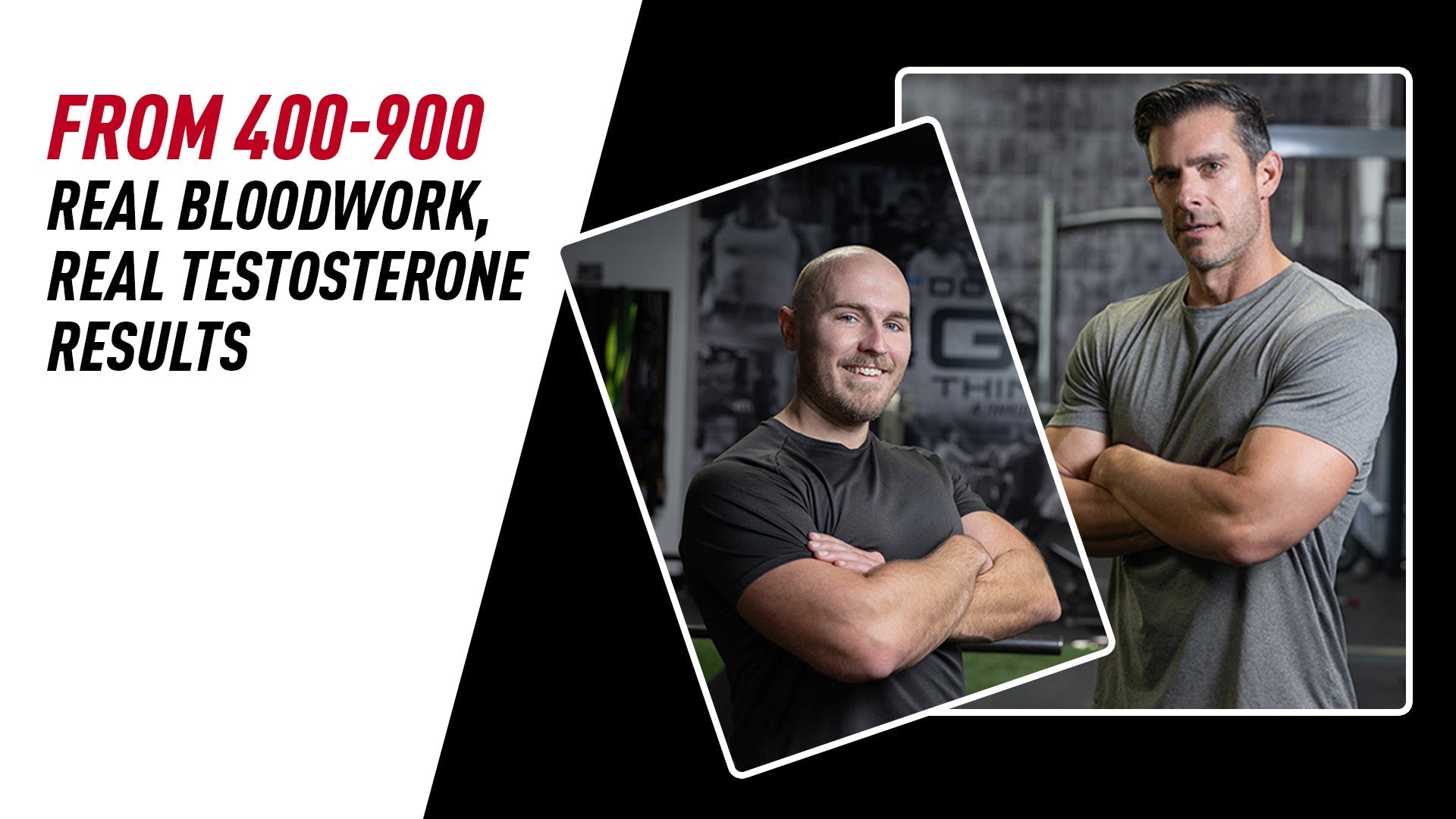 From 400 to 900: Real Blood Work, Real Testosterone Results with Alpha JYM X, two men with arms crossed in a gym.