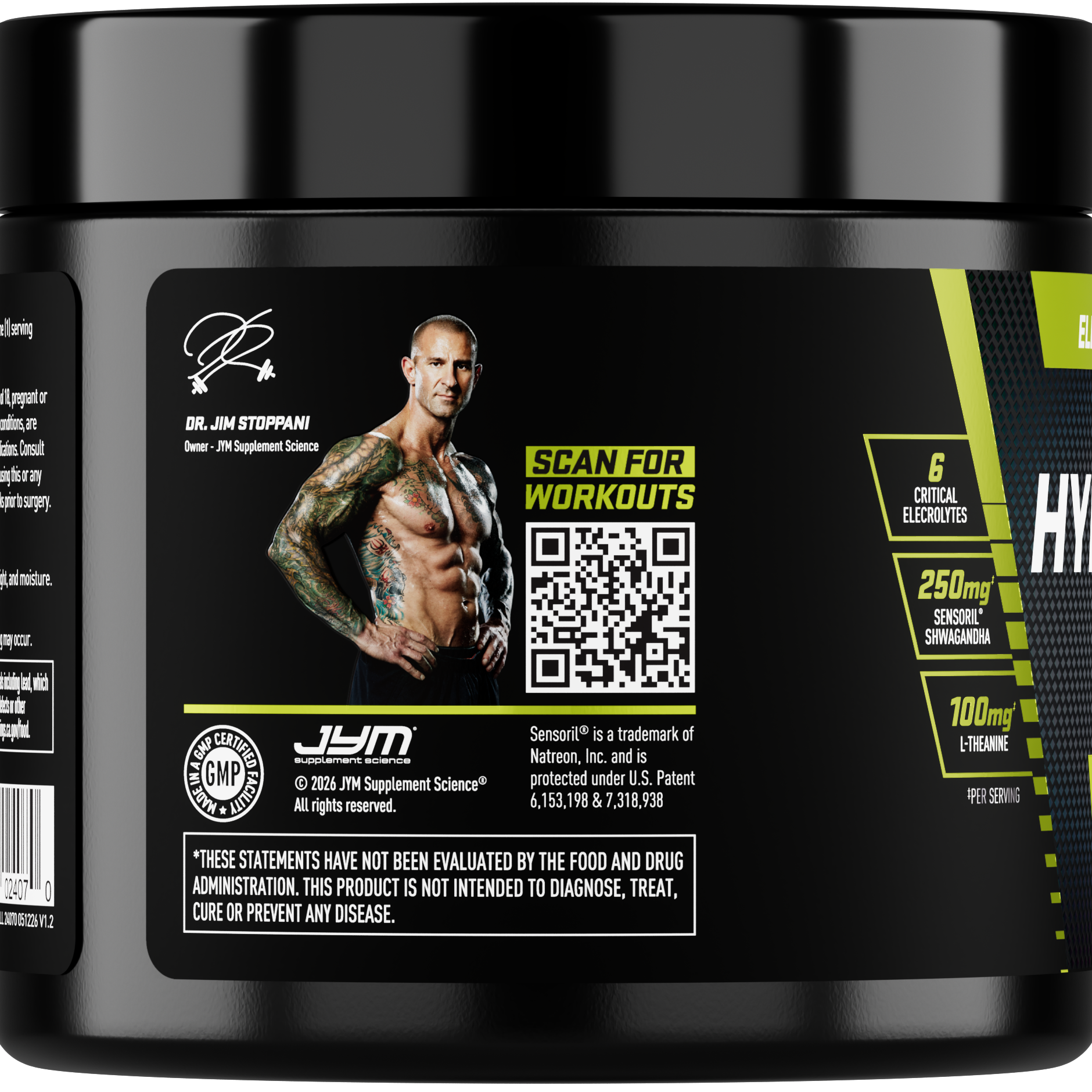 A black tub of Jerm Hypertrophy supplement powder on a plain white background, showing the front label with a QR code, brand logo, and product details. - image 3 of 4