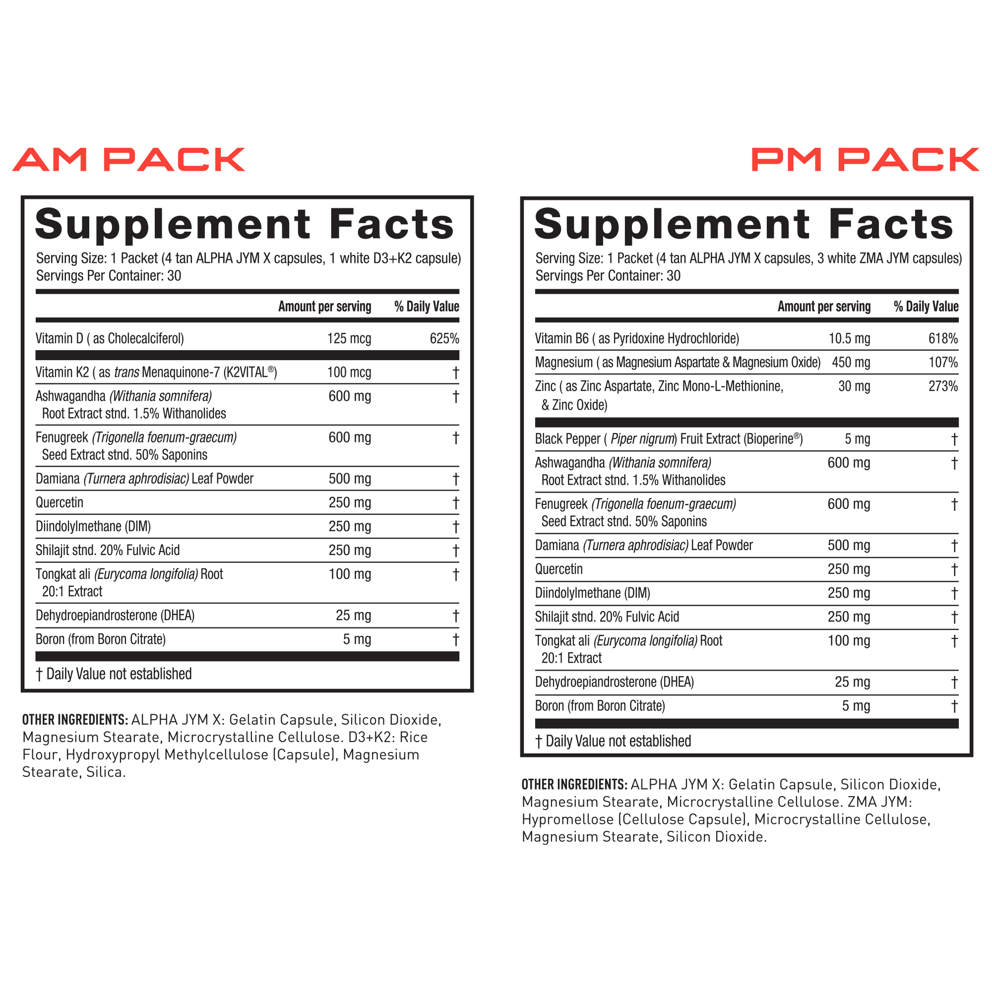 Supplement facts label for AM Pack and PM Pack on a white background - image 5 of 5