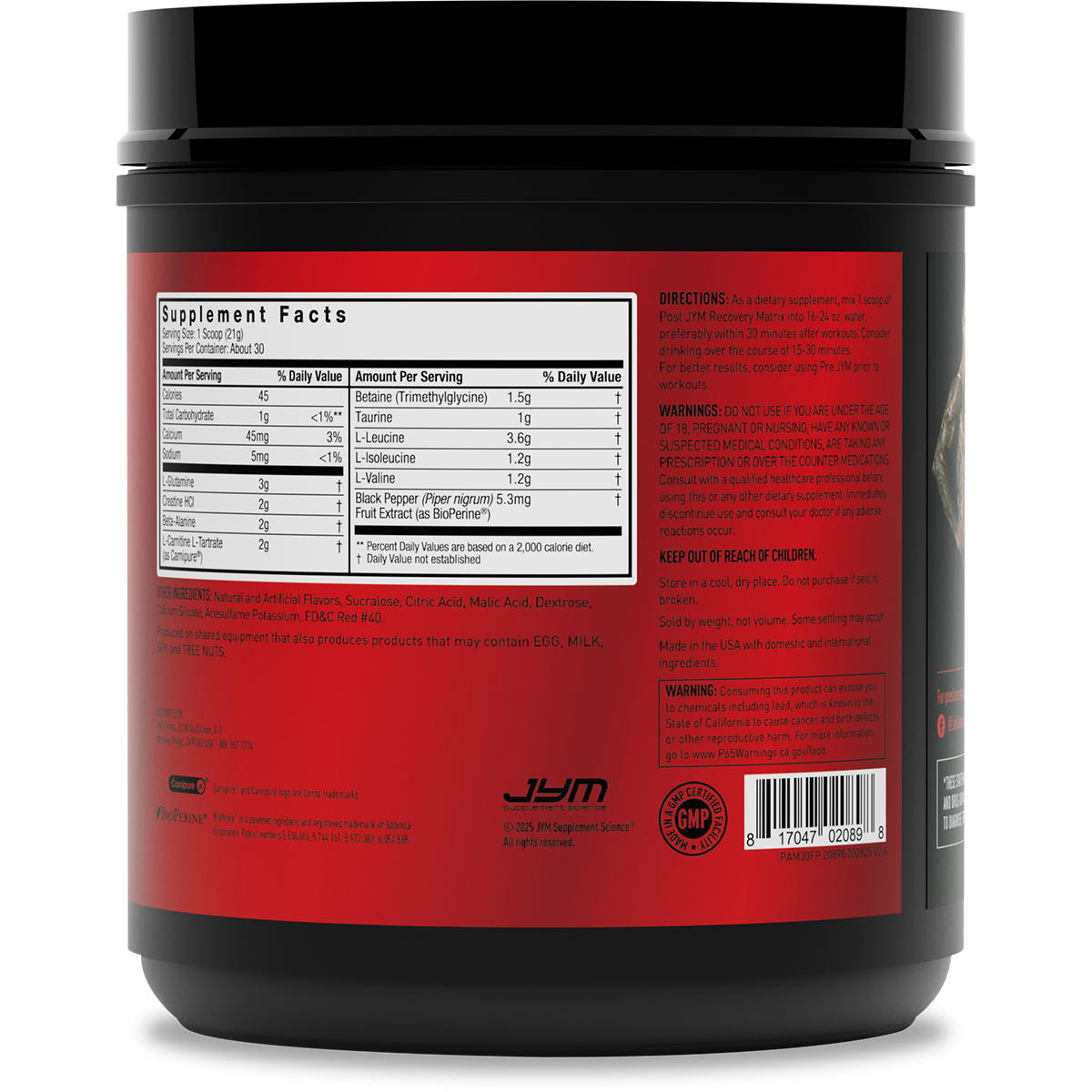 Post JYM BCAAs+ Recovery Matrix Post-workout