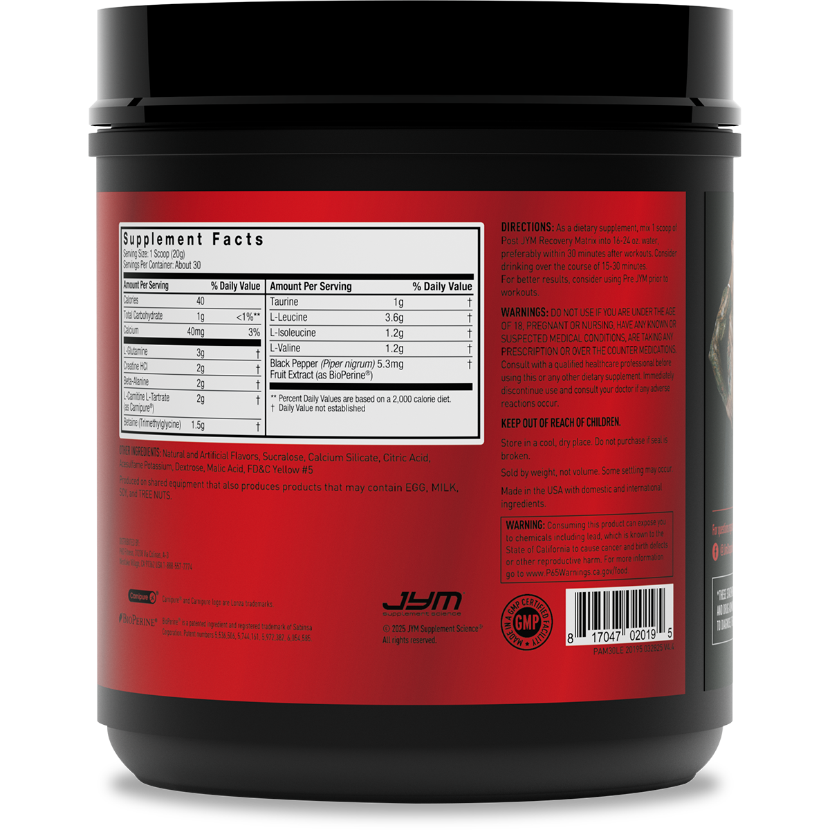 Post JYM BCAAs+ Recovery Matrix Post-workout