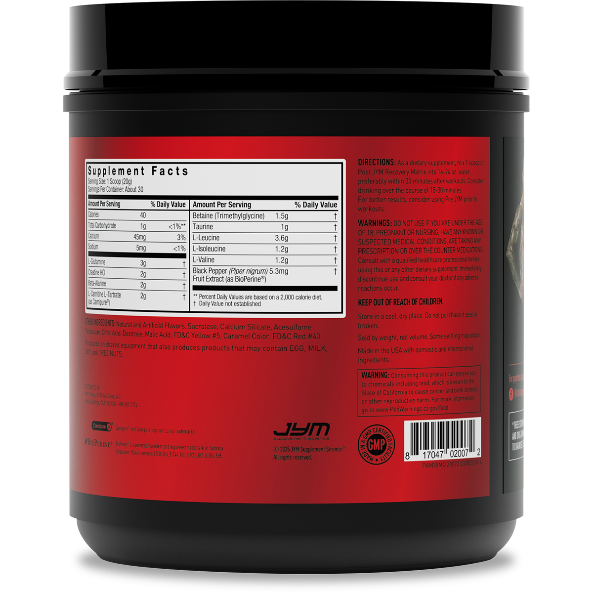 Post JYM BCAAs+ Recovery Matrix Post-workout