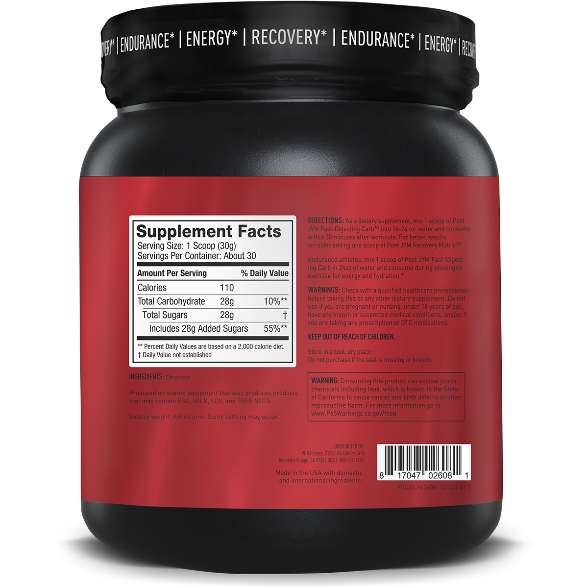 Post JYM Dextrose Carbs