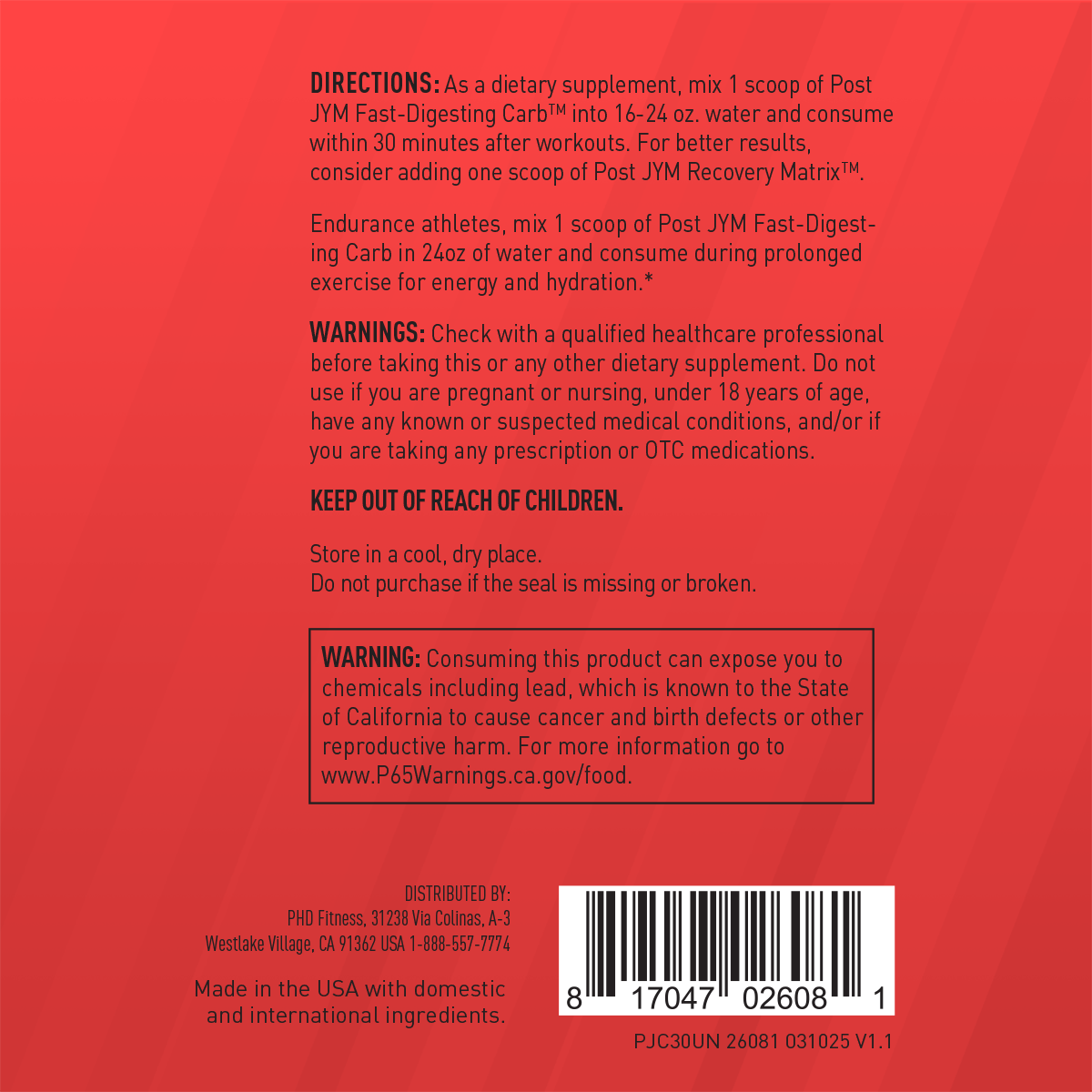 Post JYM Dextrose Carbs