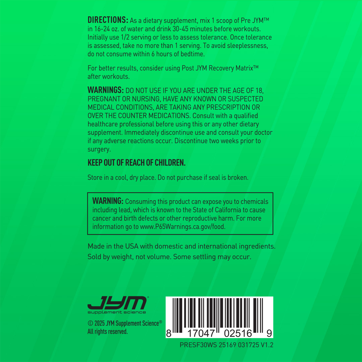 Stim-Free Pre JYM Pre-Workout