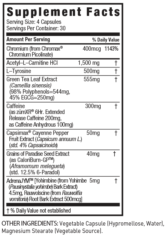 SS8 Advanced Fat burner Supplement Facts