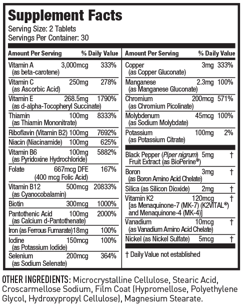 Vita JYM Daily Multivitamin Supplement Facts
