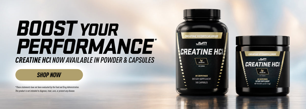 Boost your performance: JYM Creatine HCl, now available in powder and capsules. Shop now.