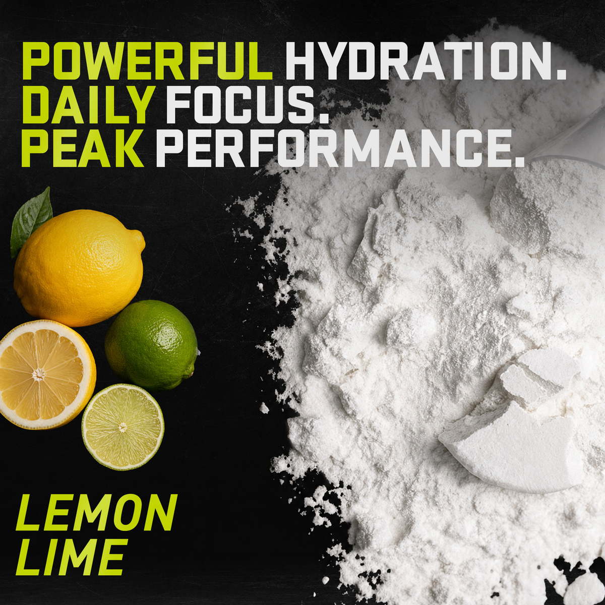 JYM Hydration Lemon Lime powder with lemons and limes: "Powerful hydration. Daily focus. Peak performance." - image 6 of 10