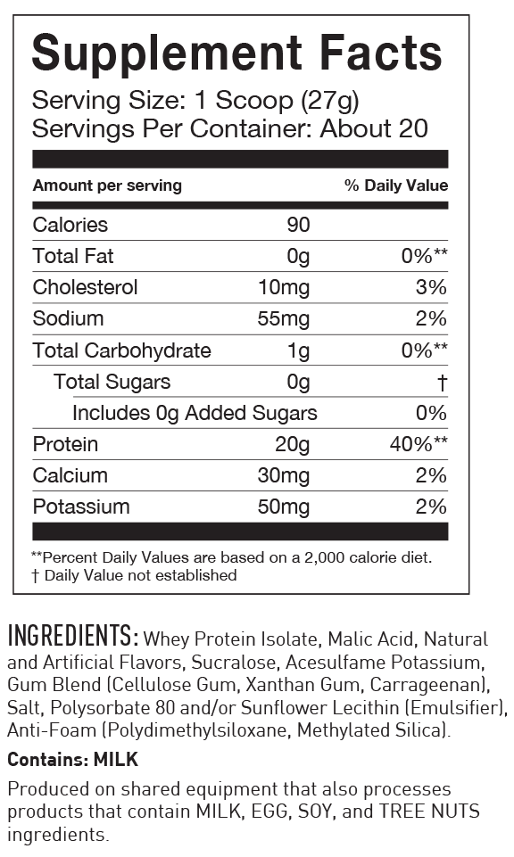 ISO JYM 100% Whey Protein Supplement Facts