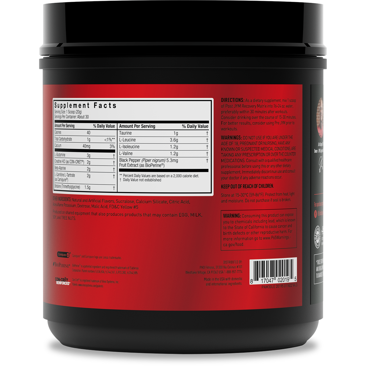 Post JYM BCAAs+ Recovery Matrix Jym