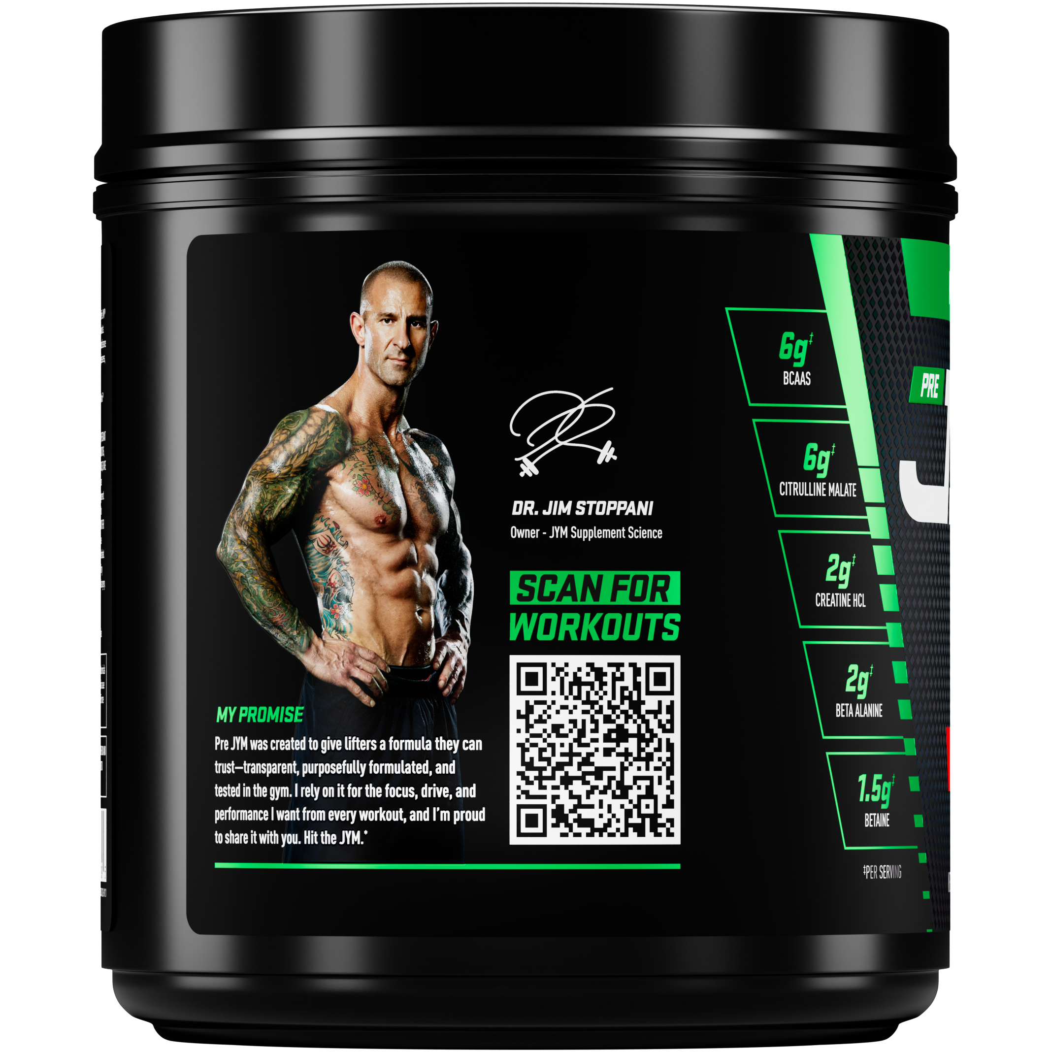 A black tub of Dr. Jim Stoppani Scorpion Workouts supplement powder on a plain white background. - image 52 of 52