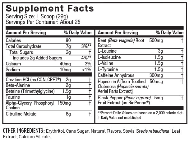 Naturally Sweetened Pre JYM Supplement Facts