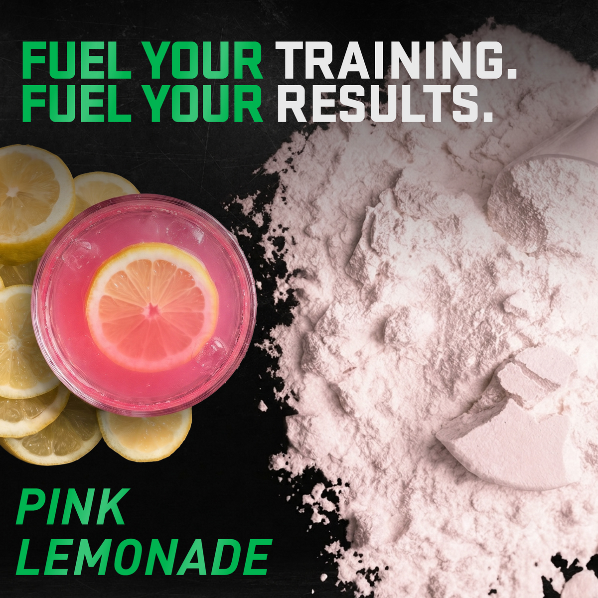 Pre JYM Pink Lemonade powder with pink lemonade and lemon slices: "Fuel your training. Fuel your results." - image 35 of 93