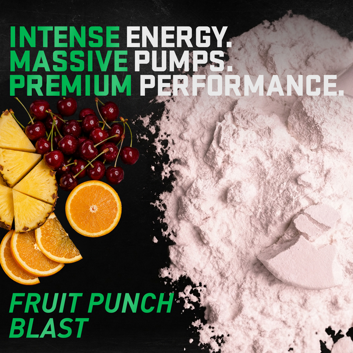 Pre JYM Plus Fruit Punch Blast powder with cherries, pineapple and orange: "Intense energy. Massive pumps. Premium performance." - image 33 of 37