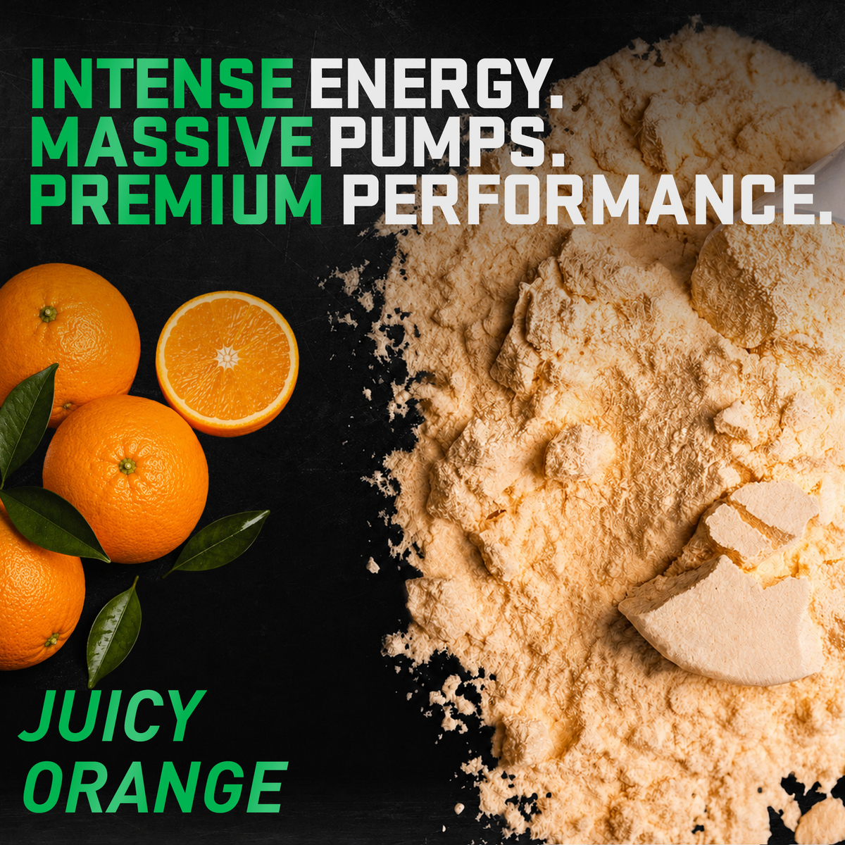 Pre JYM Plus Juicy Orange powder with oranges: "Intense energy. Massive pumps. Premium performance." - image 23 of 37
