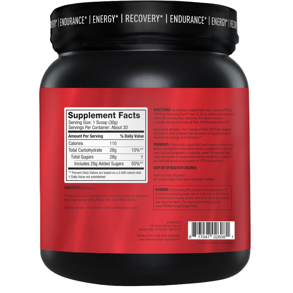 Post JYM Dextrose Carbs